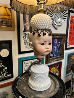 Doll Head Hobnail Milk Glass Lamp
