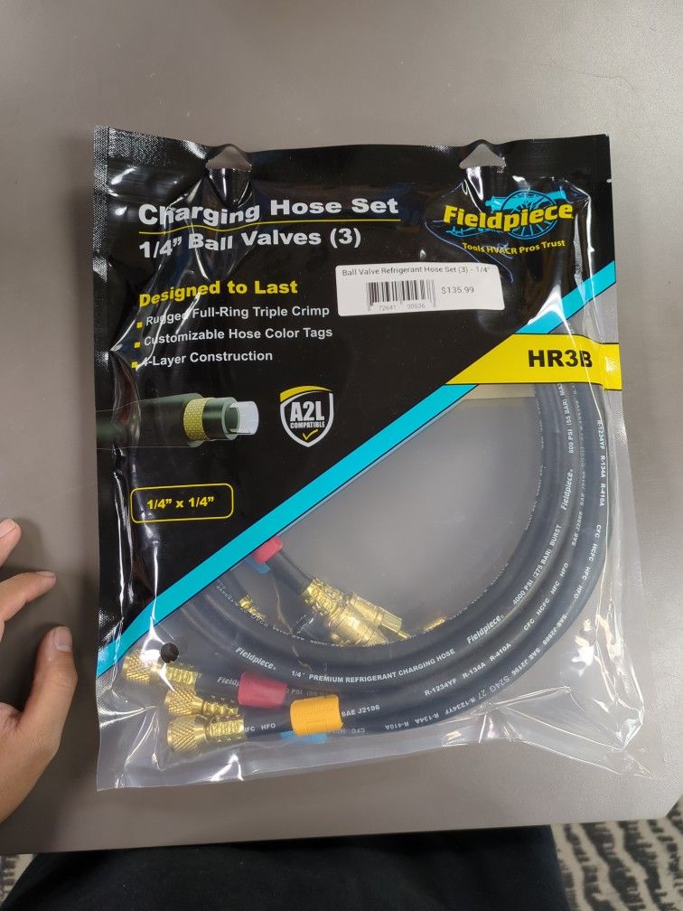 Ball Valve Refrigerant Hose Set (3) - 1/4" (5' Black w/Tags)