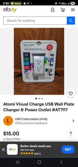 Atomi Visual Charge USB Wall Plate Charger & Power Outlet #AT797