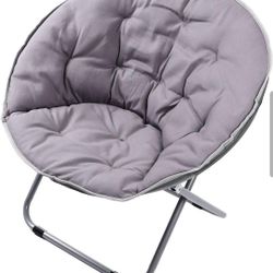 Cozy Saucer Chairs, Folding Saucer Chair Metal Frame Gray Comfortable Ergonomics Foldable Cozy Chair for Living Room Gift