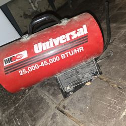 25000 btu forced air  heater with hose and full tank of propane