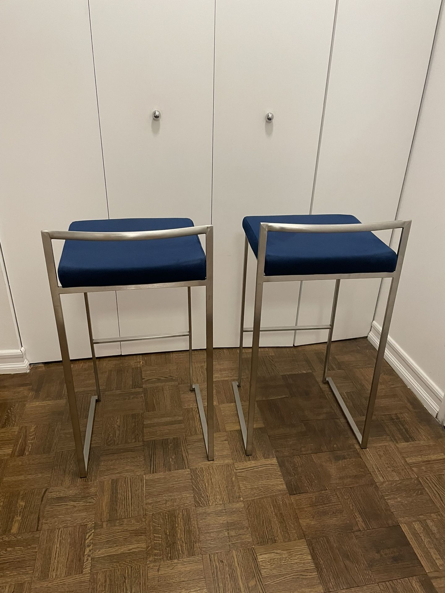 2 Blue Velvet Barstools