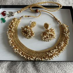 Indian pearl choker necklace set - Brand new never used