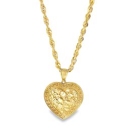 10k Yellow Gold Chain Necklace with Heart Pendant