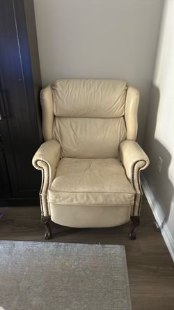 Cream Leather Wingback Recliner Chair