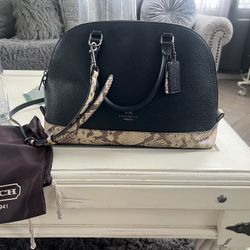 Coach Black /Snake Embossed Leather Satchel