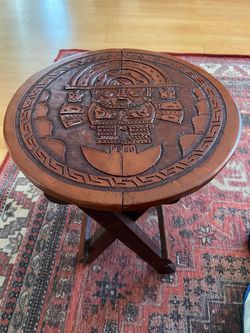 Peruvian Hand-Carved Wooden Folding Side Table