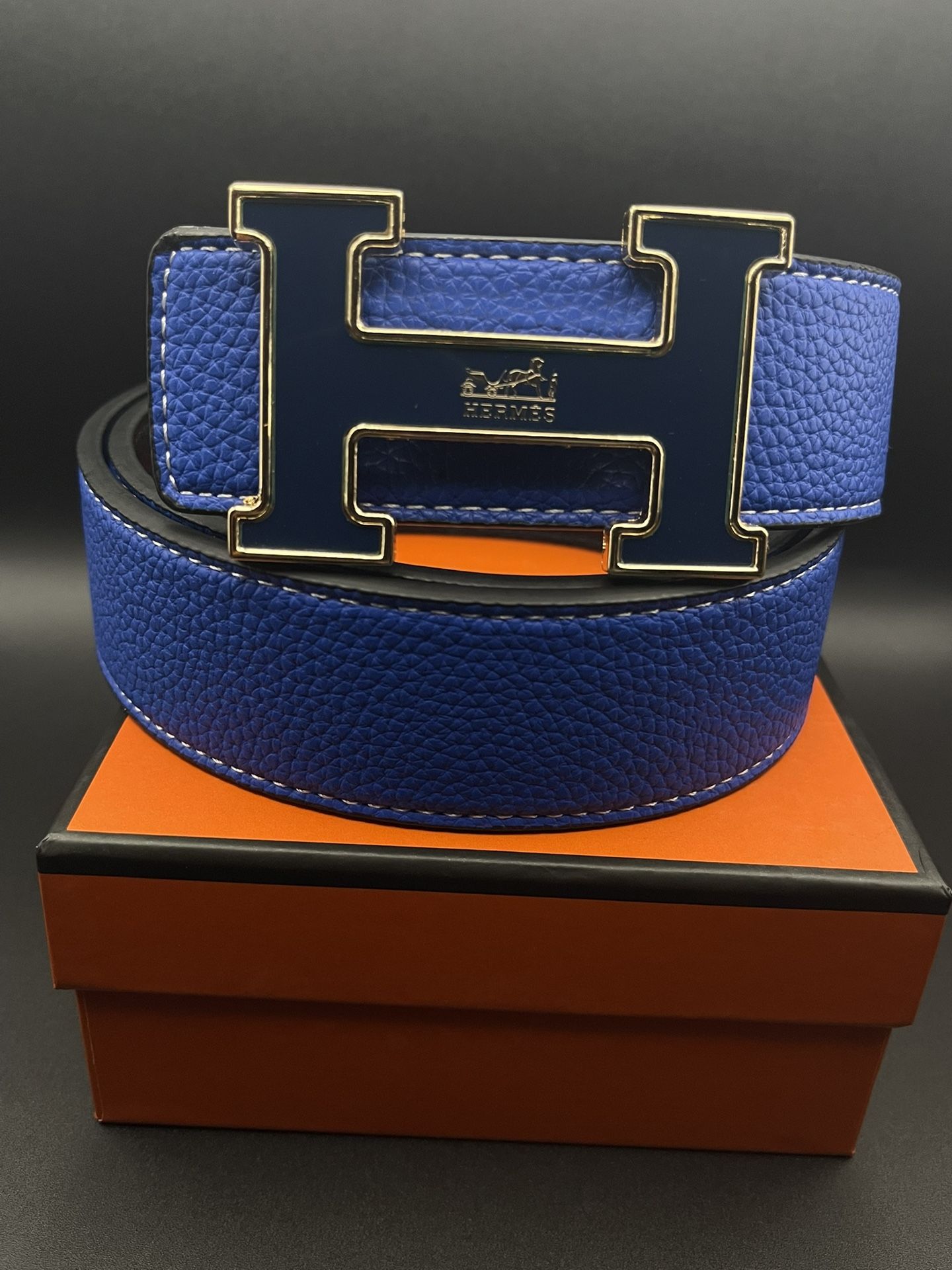 Hermes Blue Leather Reversible Belt