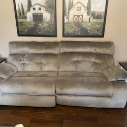 Electric Reclining Chenille Sofa And Love Seat ( Beige)