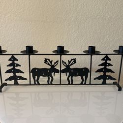 Deer and Trees Black Metal 5 Arm Candle Holder