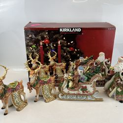 Kirkland Signature Santa and Sleigh with Reindeer Candle Holders With Box
