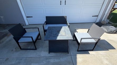 Patio furniture and fire pit