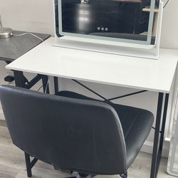 Vanity Set/Black Criss cross chair, LED Vanity Mirror , White and Black Writing desk
