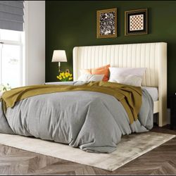 Queen Wingback Upholstered Velvet Bed Frame
