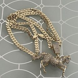 Horse Gold Plated Pendant With Chain Necklace 24” 5mm