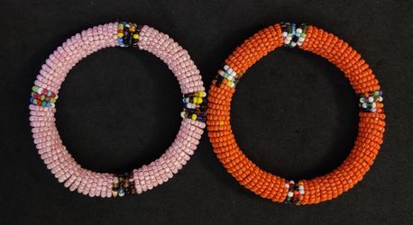 Vintage vibrant colors beaded bangle bracelets handmade Masai Kenya