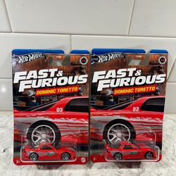 Hot Wheels Fast & Furious Dominic Toretto 1995 Mazda RX-7 lot of 2. 
