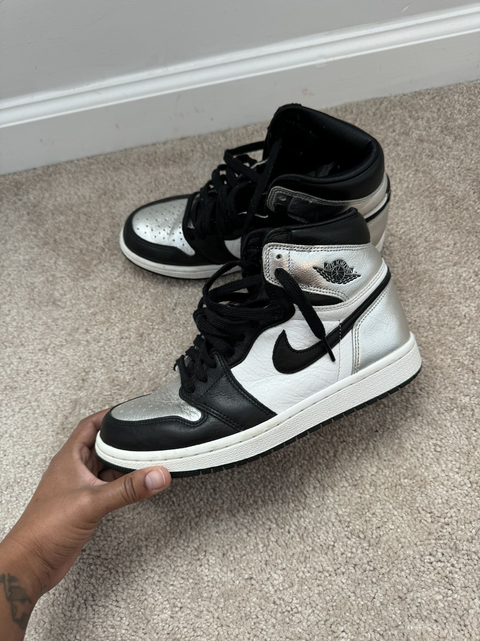 Metallic Silver High Og Silver Toe Silver Toe Jordan High Womens Uk Silver  Toe Silver Jordan NIKE WMNS AIR JORDAN HIGH OG SILVER TOE