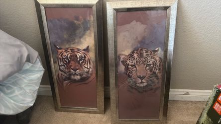 Framed Tiger and Leopard Wall Art Decor