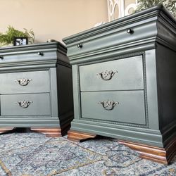Large Green Nightstand Pair 