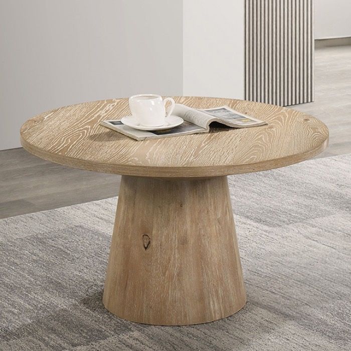 OAK NATURAL FINISH CONE SHAPE PEDESTAL BASE COFFEE ROUND TABLE HOME ACCENTS MESA CENTRO ACENTO Home & Garden