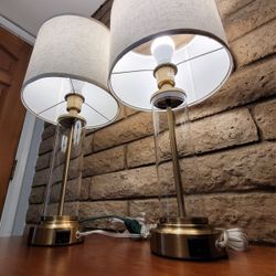 Gold Bedroom Lamp Set of 2 - Touch Bedside Lamp with Charging ports