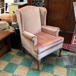 Vintage Luxurious Wingback Pink Velvet Armchair