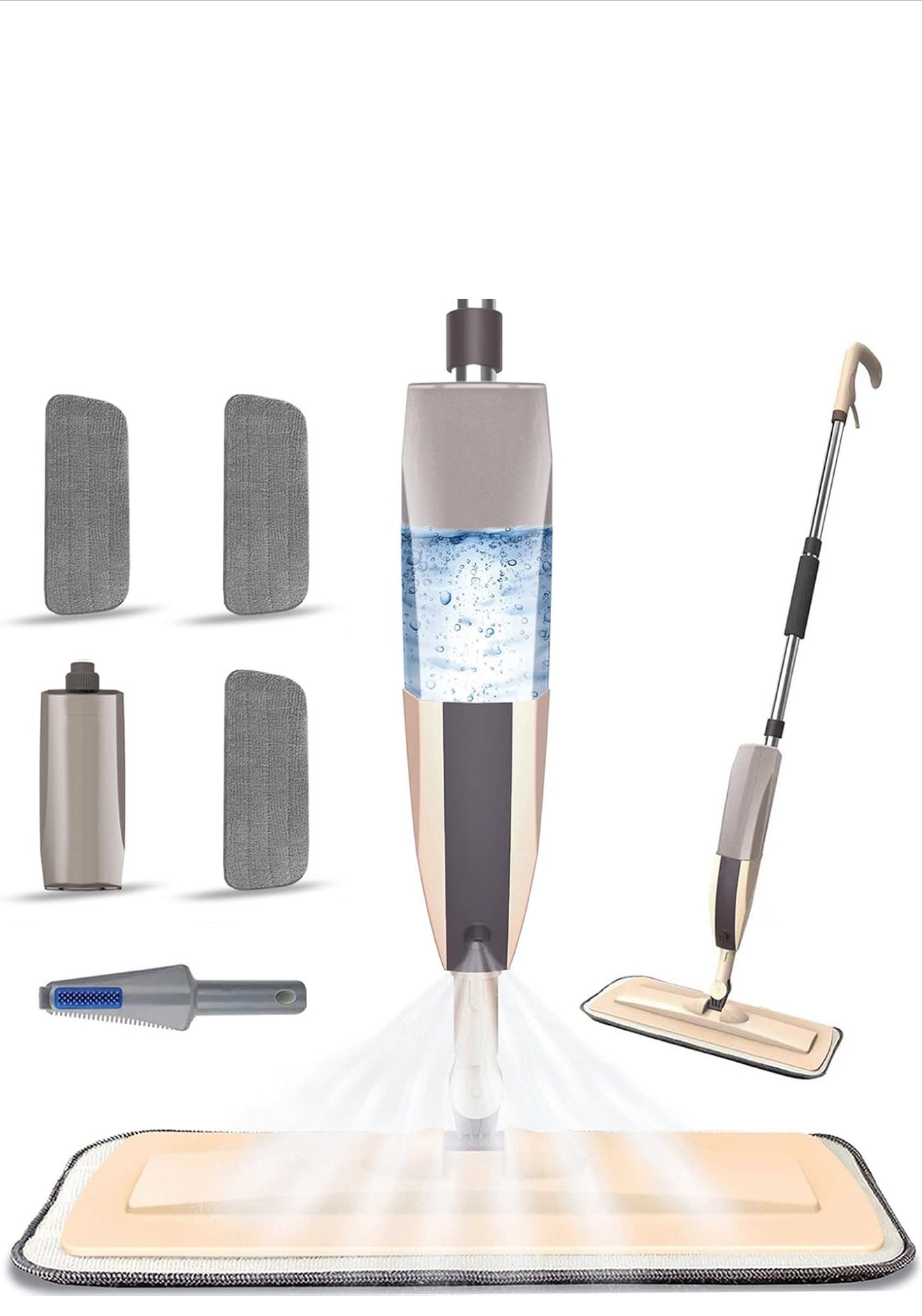 Microfiber Spray Mop for Floor Cleaning, Dry Wet Wood Floor Mop with 3 pcs Washable Pads, Handle Flat Mop with Sprayer for Kitchen Wood Floor Hardwood