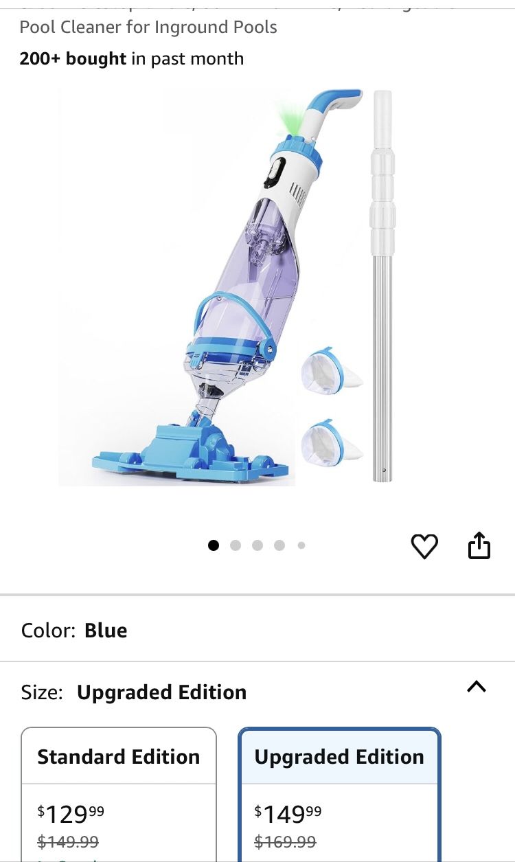 Cordless Handheld Pool Vacuum for Above Ground Pool with 18 Gal/Min Suction, 2025 Upgraded 11.4" Wide Head & 60" Telescopic Pole, 60 Min Run Time, Rec