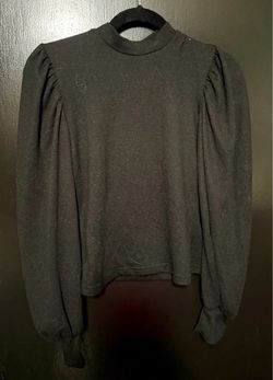 Black Mock Neck Puff Sleeve Top