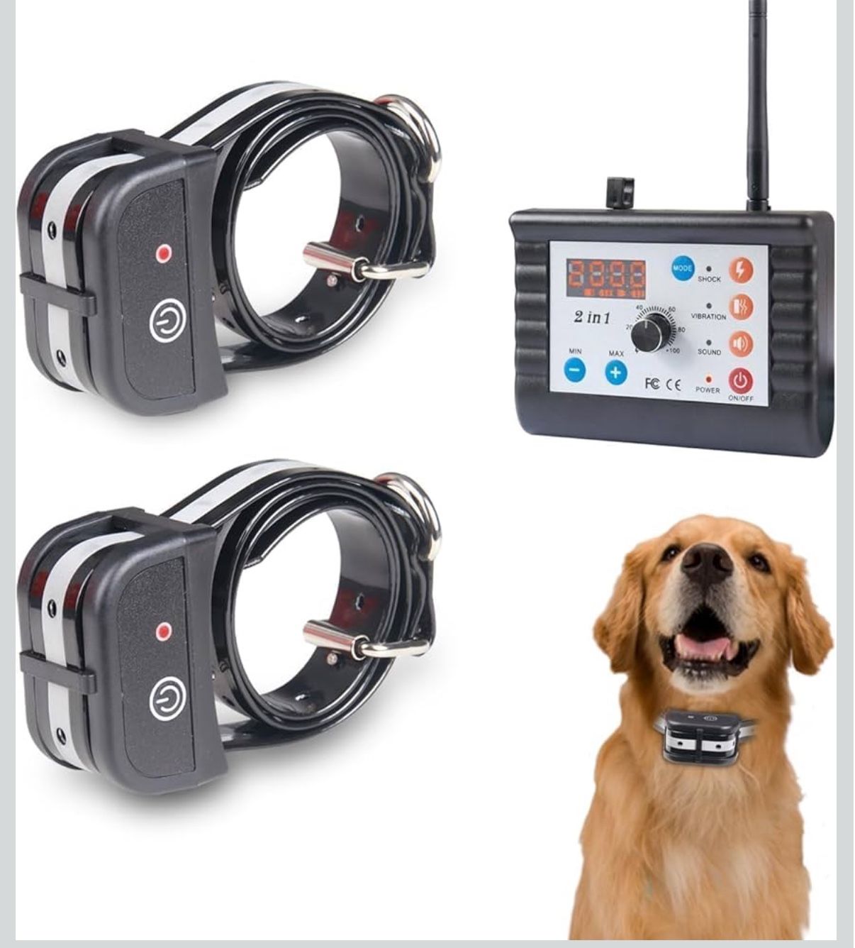 Dog Wireless Fence Training Collar Pet Two Way Signal 2-in-1 System, Adjustable Control Range Warning Strength, Display Battery Level, Waterproof Refl