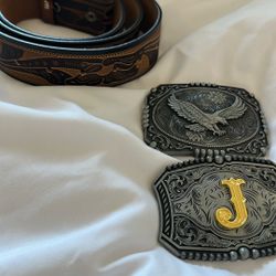 Brown Leather Belt, 120cm With Two Belt Buckles