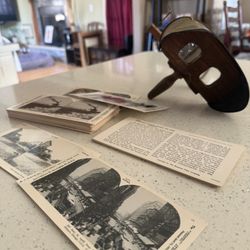 Vintage Holmes Stereoscope Viewer + 71 Stereoview Cards – Civil War, WWI, Old West