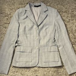Express Design Studio Women’s 8 Gray/Blue Stripe 2Pocket Button-Up Blazer Jacket 