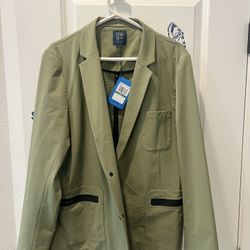 Under Armour men's blazer sport coat in green, made of spandex, polyamide, and cotton materials. 