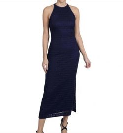 $42 Size 10 Navy Blue Julia Jordan Crochet/Open Stitch Sleeveless Long Dress 