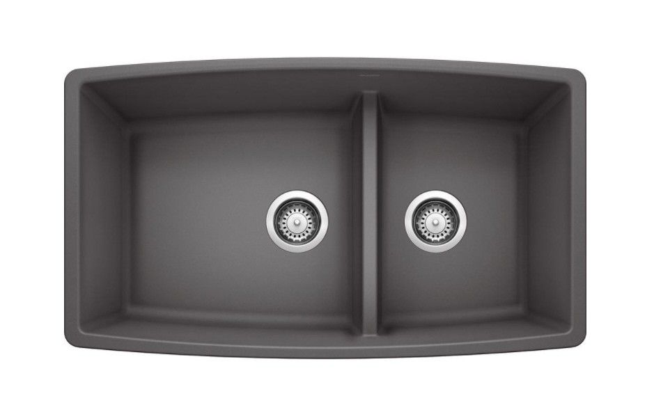 Double Bowl Kitchen Sink with Low Divide in Cinder
