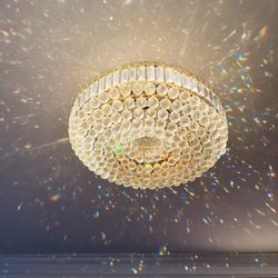 9-Lights Gold Retro Crystal Flush Mount Chandelier Light Fixture K9 Crystal Balls Raindrop Modern Ceiling Lights for Bedroom,Hallway,Bar,Living Room,D