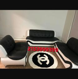3pc black and white leather 3pc sofa set new