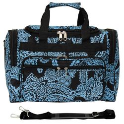 16” Carry On Duffle Bag w/ Shoulder Strap - Black & Blue Paisley