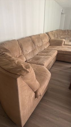 Large Beige Microfiber Sectional Sofa