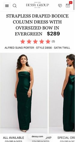 Alfred Sung Strapless Column Gown Evergreen