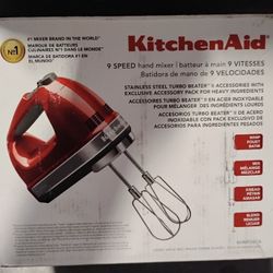 Kitchen Aid 9-speed Hand mixer Red-New