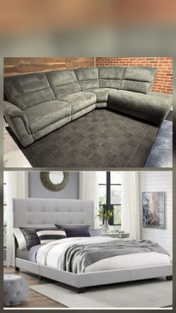 Brand new power reclining sectional and queen size bedframe 