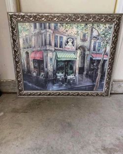 Large Paris Café Framed Wall Art – Ornate Gold Frame 29.5" x 34.5"