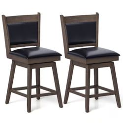 Newly Assembled Set of 2 Black Light Gray 38-in H Tall Upholstered Swivel Wood Bar Stool 2 -Pack