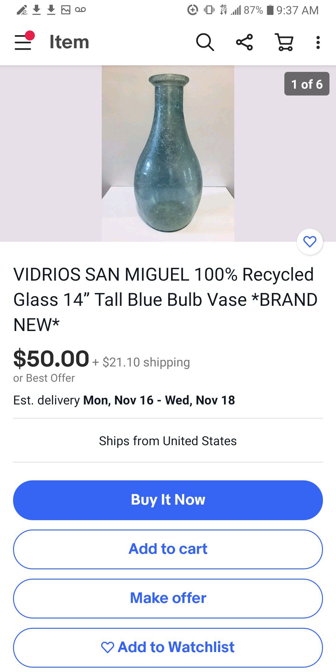 Flower Vase Vidrios Blue Bulb By San Miguel
