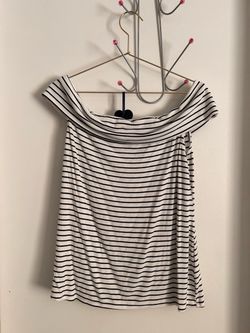 Motherhood Maternity White and Black Striped Off-Shoulder Top
