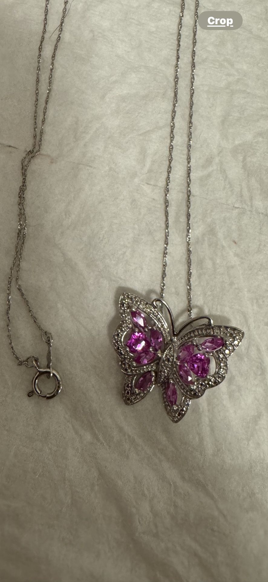 New Natural Pink Sapphire and Diamond Butterfly Necklace 18” 925 Chain