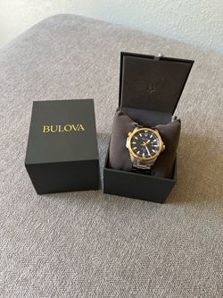 Bulova Men’s Watch, Two Tone Silver & Gold, Navy Blue Face